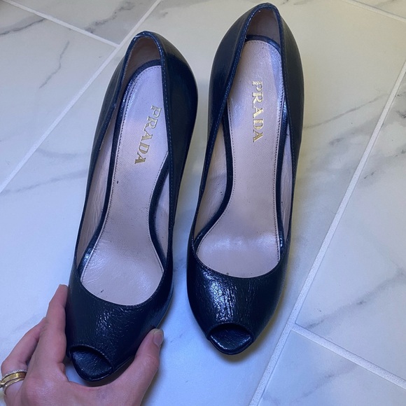 PRADA — black platform peep toe heels — size 39.5 - Picture 2 of 5